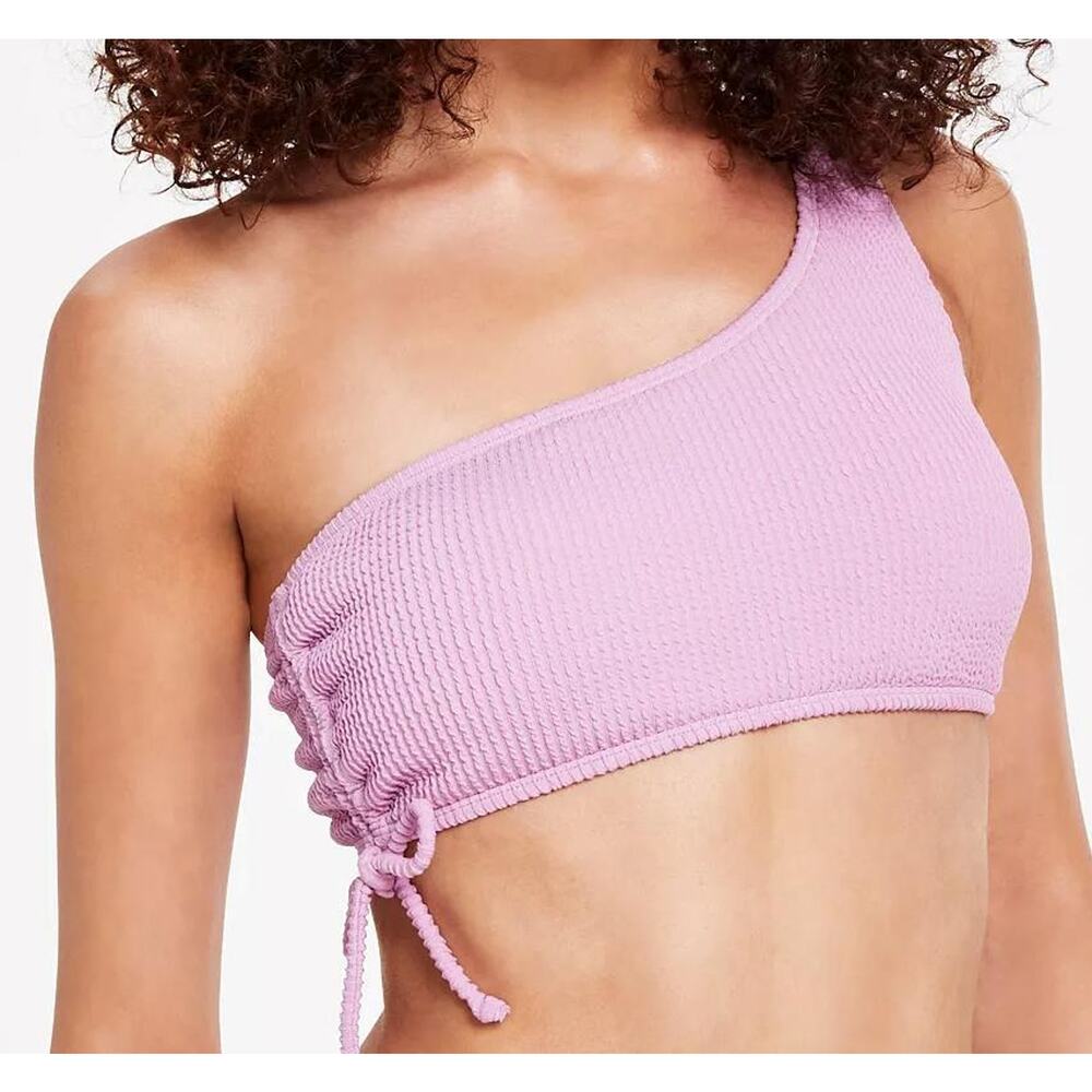 Salt + Cove Junior's Dusty Violet One Shoulder Side Shirred Bikini Top Size D/DD